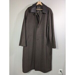 Salvatore Ferragamo Wool Coat XXL Brown Leather Collar